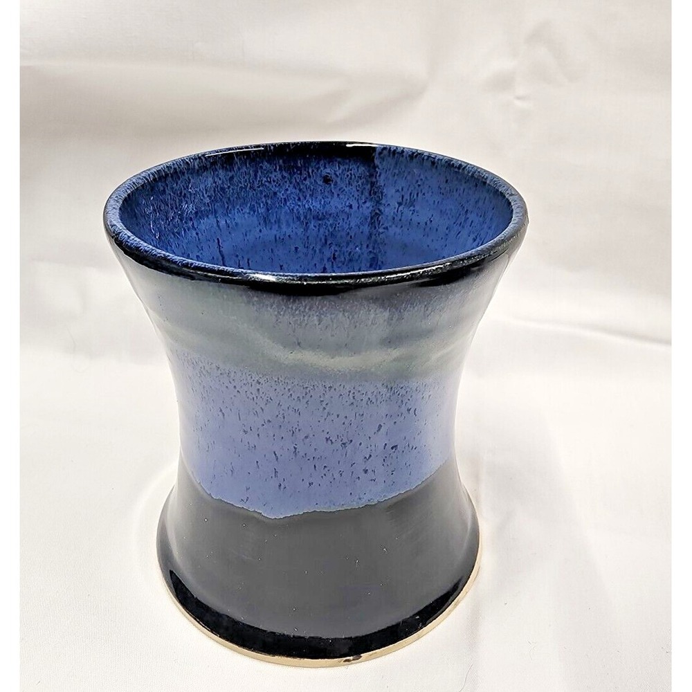 Studio Art Pottery Blue Vase With Flower Frog Signed Lindsay